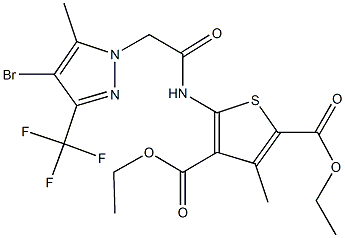 diethyl 5-({[4-bromo-5-methyl-3-(trifluoromethyl)-1H-pyrazol-1-yl]acetyl}amino)-3-methyl-2,4-thiophenedicarboxylate Struktur