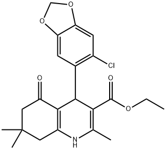 ethyl 4-(6-chloro-1,3-benzodioxol-5-yl)-2,7,7-trimethyl-5-oxo-1,4,5,6,7,8-hexahydroquinoline-3-carboxylate Struktur