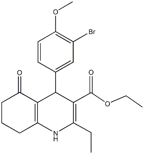 ethyl 4-[3-bromo-4-(methyloxy)phenyl]-2-ethyl-5-oxo-1,4,5,6,7,8-hexahydroquinoline-3-carboxylate Struktur