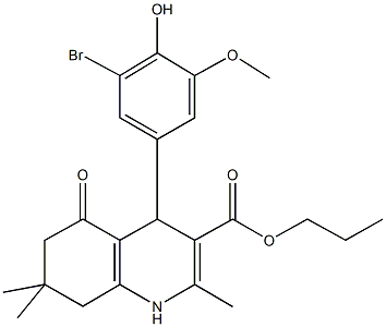 propyl 4-(3-bromo-4-hydroxy-5-methoxyphenyl)-2,7,7-trimethyl-5-oxo-1,4,5,6,7,8-hexahydro-3-quinolinecarboxylate Struktur