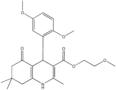 2-methoxyethyl 4-(2,5-dimethoxyphenyl)-2,7,7-trimethyl-5-oxo-1,4,5,6,7,8-hexahydroquinoline-3-carboxylate Struktur