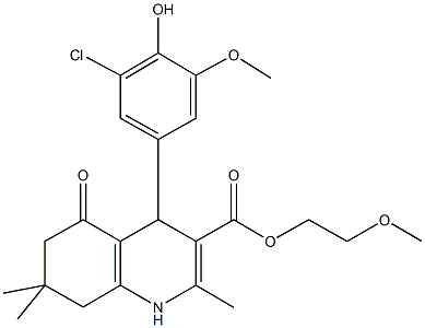 2-(methyloxy)ethyl 4-[3-chloro-4-hydroxy-5-(methyloxy)phenyl]-2,7,7-trimethyl-5-oxo-1,4,5,6,7,8-hexahydroquinoline-3-carboxylate Struktur