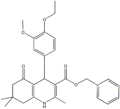 benzyl 4-(4-ethoxy-3-methoxyphenyl)-2,7,7-trimethyl-5-oxo-1,4,5,6,7,8-hexahydro-3-quinolinecarboxylate Struktur