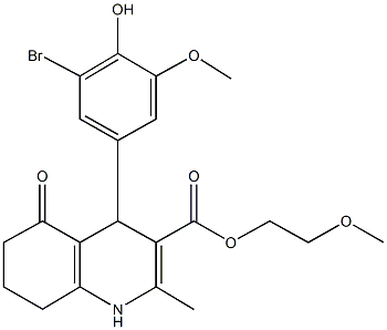 2-(methyloxy)ethyl 4-[3-bromo-4-hydroxy-5-(methyloxy)phenyl]-2-methyl-5-oxo-1,4,5,6,7,8-hexahydroquinoline-3-carboxylate Struktur