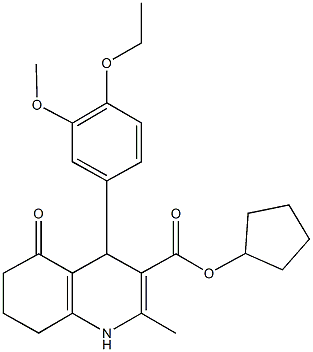 cyclopentyl 4-[4-(ethyloxy)-3-(methyloxy)phenyl]-2-methyl-5-oxo-1,4,5,6,7,8-hexahydroquinoline-3-carboxylate Struktur