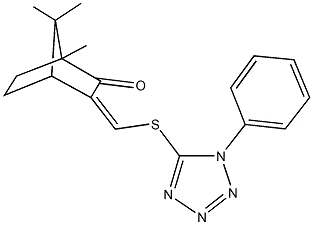 1,7,7-trimethyl-3-{[(1-phenyl-1H-tetraazol-5-yl)sulfanyl]methylene}bicyclo[2.2.1]heptan-2-one Struktur