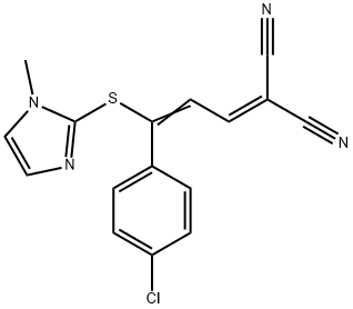 2-{3-(4-chlorophenyl)-3-[(1-methyl-1H-imidazol-2-yl)sulfanyl]-2-propenylidene}malononitrile Struktur