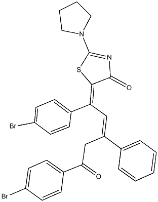 5-[1,5-bis(4-bromophenyl)-5-oxo-3-phenyl-2-pentenylidene]-2-(1-pyrrolidinyl)-1,3-thiazol-4(5H)-one Struktur