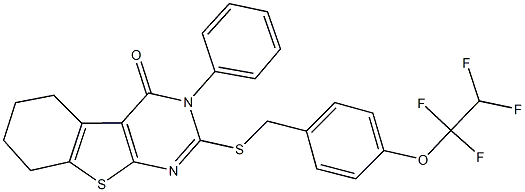 3-phenyl-2-{[4-(1,1,2,2-tetrafluoroethoxy)benzyl]sulfanyl}-5,6,7,8-tetrahydro[1]benzothieno[2,3-d]pyrimidin-4(3H)-one Struktur