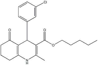 pentyl 4-(3-chlorophenyl)-2-methyl-5-oxo-1,4,5,6,7,8-hexahydro-3-quinolinecarboxylate Struktur