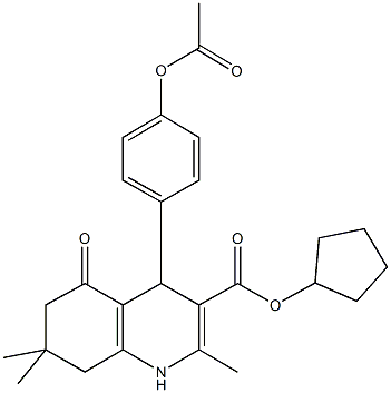 cyclopentyl 4-[4-(acetyloxy)phenyl]-2,7,7-trimethyl-5-oxo-1,4,5,6,7,8-hexahydroquinoline-3-carboxylate Struktur