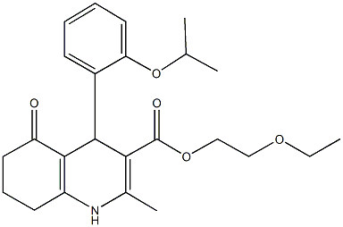 2-(ethyloxy)ethyl 2-methyl-4-{2-[(1-methylethyl)oxy]phenyl}-5-oxo-1,4,5,6,7,8-hexahydroquinoline-3-carboxylate Struktur