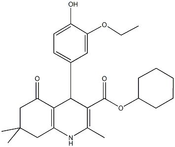 cyclohexyl 4-[3-(ethyloxy)-4-hydroxyphenyl]-2,7,7-trimethyl-5-oxo-1,4,5,6,7,8-hexahydroquinoline-3-carboxylate Struktur