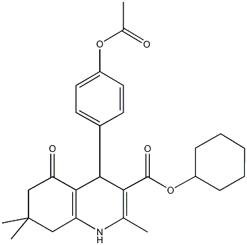 cyclohexyl 4-[4-(acetyloxy)phenyl]-2,7,7-trimethyl-5-oxo-1,4,5,6,7,8-hexahydroquinoline-3-carboxylate Struktur