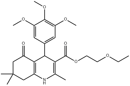 2-(ethyloxy)ethyl 2,7,7-trimethyl-5-oxo-4-[3,4,5-tris(methyloxy)phenyl]-1,4,5,6,7,8-hexahydroquinoline-3-carboxylate Struktur