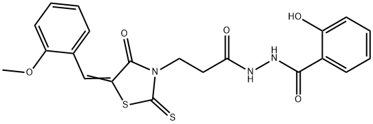 2-hydroxy-N'-{3-[5-(2-methoxybenzylidene)-4-oxo-2-thioxo-1,3-thiazolidin-3-yl]propanoyl}benzohydrazide Struktur