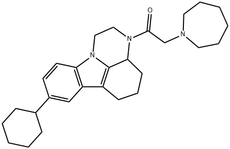 3-(1-azepanylacetyl)-8-cyclohexyl-2,3,3a,4,5,6-hexahydro-1H-pyrazino[3,2,1-jk]carbazole Struktur