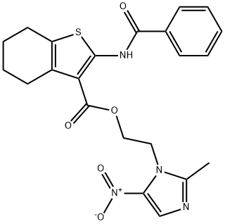 2-{5-nitro-2-methyl-1H-imidazol-1-yl}ethyl 2-(benzoylamino)-4,5,6,7-tetrahydro-1-benzothiophene-3-carboxylate Struktur