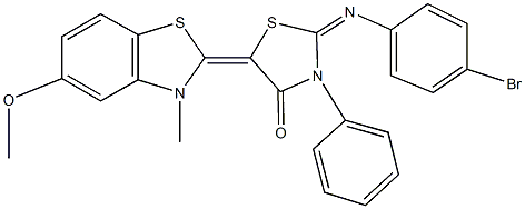 2-[(4-bromophenyl)imino]-5-(5-methoxy-3-methyl-1,3-benzothiazol-2(3H)-ylidene)-3-phenyl-1,3-thiazolidin-4-one Struktur