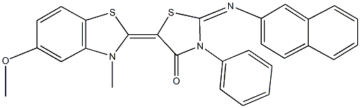 5-(5-methoxy-3-methyl-1,3-benzothiazol-2(3H)-ylidene)-2-(2-naphthylimino)-3-phenyl-1,3-thiazolidin-4-one Struktur