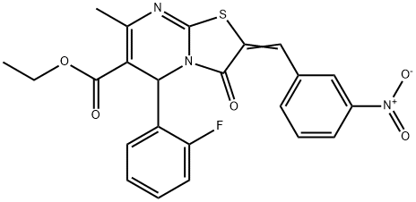 ethyl 5-(2-fluorophenyl)-2-{3-nitrobenzylidene}-7-methyl-3-oxo-2,3-dihydro-5H-[1,3]thiazolo[3,2-a]pyrimidine-6-carboxylate Struktur