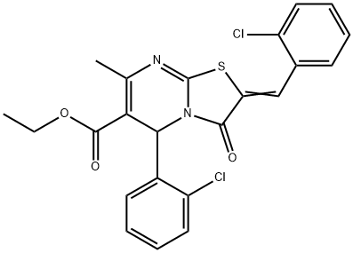 ethyl 2-(2-chlorobenzylidene)-5-(2-chlorophenyl)-7-methyl-3-oxo-2,3-dihydro-5H-[1,3]thiazolo[3,2-a]pyrimidine-6-carboxylate Struktur