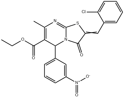 ethyl 2-(2-chlorobenzylidene)-5-{3-nitrophenyl}-7-methyl-3-oxo-2,3-dihydro-5H-[1,3]thiazolo[3,2-a]pyrimidine-6-carboxylate Struktur