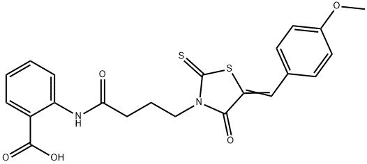 2-({4-[5-(4-methoxybenzylidene)-4-oxo-2-thioxo-1,3-thiazolidin-3-yl]butanoyl}amino)benzoic acid Struktur