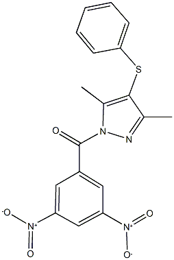 1-{3,5-bisnitrobenzoyl}-3,5-dimethyl-4-(phenylsulfanyl)-1H-pyrazole Struktur