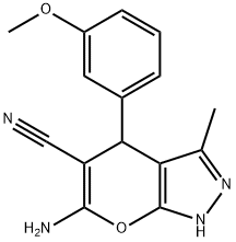 6-amino-4-(3-methoxyphenyl)-3-methyl-1,4-dihydropyrano[2,3-c]pyrazole-5-carbonitrile Struktur