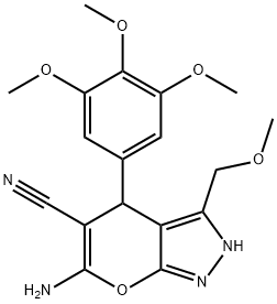 6-amino-3-(methoxymethyl)-4-(3,4,5-trimethoxyphenyl)-1,4-dihydropyrano[2,3-c]pyrazole-5-carbonitrile Struktur