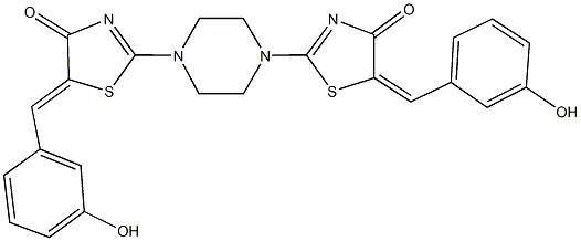 5-(3-hydroxybenzylidene)-2-{4-[5-(3-hydroxybenzylidene)-4-oxo-4,5-dihydro-1,3-thiazol-2-yl]-1-piperazinyl}-1,3-thiazol-4(5H)-one Struktur