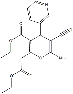 ethyl 6-amino-5-cyano-2-(2-ethoxy-2-oxoethyl)-4-(3-pyridinyl)-4H-pyran-3-carboxylate Struktur