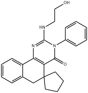 2-[(2-hydroxyethyl)amino]-3-phenyl-5,6-dihydrospiro(benzo[h]quinazoline-5,1'-cyclopentane)-4(3H)-one Struktur