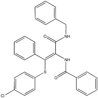 N-{1-[(benzylamino)carbonyl]-2-[(4-chlorophenyl)sulfanyl]-2-phenylvinyl}benzamide Struktur