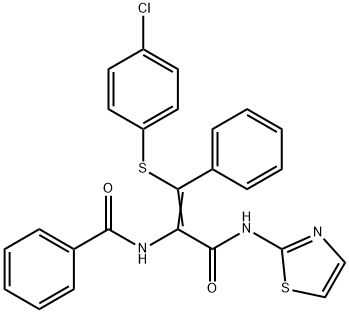 N-{2-[(4-chlorophenyl)sulfanyl]-2-phenyl-1-[(1,3-thiazol-2-ylamino)carbonyl]vinyl}benzamide Struktur