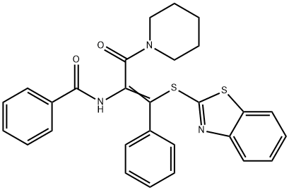 N-[2-(1,3-benzothiazol-2-ylsulfanyl)-2-phenyl-1-(1-piperidinylcarbonyl)vinyl]benzamide Struktur