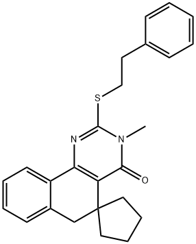 3-methyl-2-[(2-phenylethyl)sulfanyl]-5,6-dihydrospiro(benzo[h]quinazoline-5-1'-cyclopentane)-4(3H)-one Struktur