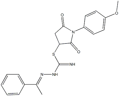 1-(4-methoxyphenyl)-2,5-dioxo-3-pyrrolidinyl 2-(1-phenylethylidene)hydrazinecarbimidothioate Struktur