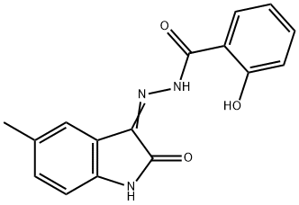 2-hydroxy-N'-(5-methyl-2-oxo-1,2-dihydro-3H-indol-3-ylidene)benzohydrazide Struktur