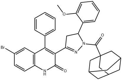 3-[1-(1-adamantylcarbonyl)-5-(2-methoxyphenyl)-4,5-dihydro-1H-pyrazol-3-yl]-6-bromo-4-phenyl-2(1H)-quinolinone Struktur