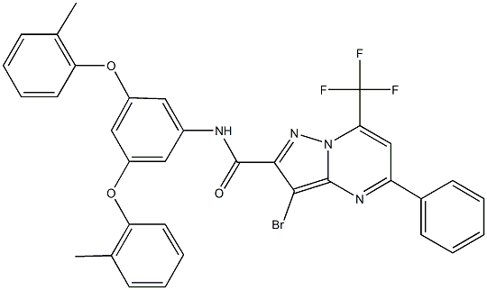 N-[3,5-bis(2-methylphenoxy)phenyl]-3-bromo-5-phenyl-7-(trifluoromethyl)pyrazolo[1,5-a]pyrimidine-2-carboxamide Struktur