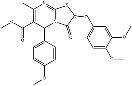 methyl 2-(3,4-dimethoxybenzylidene)-5-(4-methoxyphenyl)-7-methyl-3-oxo-2,3-dihydro-5H-[1,3]thiazolo[3,2-a]pyrimidine-6-carboxylate Struktur