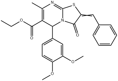 ethyl 2-benzylidene-5-(3,4-dimethoxyphenyl)-7-methyl-3-oxo-2,3-dihydro-5H-[1,3]thiazolo[3,2-a]pyrimidine-6-carboxylate Struktur