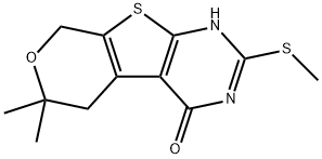 6,6-dimethyl-2-(methylsulfanyl)-3,5,6,8-tetrahydro-4H-pyrano[4',3':4,5]thieno[2,3-d]pyrimidin-4-one Struktur