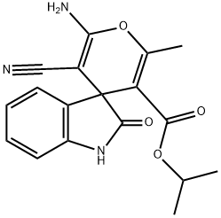 isopropyl 6-amino-5-cyano-1',3'-dihydro-2-methyl-2'-oxospiro[4H-pyran-4,3'-(2'H)-indole]-3-carboxylate Struktur