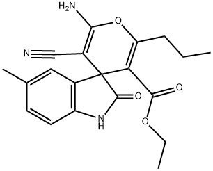 ethyl 6-amino-5-cyano-1',3'-dihydro-5'-methyl-2'-oxo-2-propylspiro[4H-pyran-4,3'-(2'H)-indole]-3-carboxylate Struktur