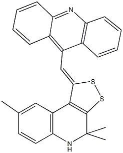 9-[(4,4,8-trimethyl-4,5-dihydro-1H-[1,2]dithiolo[3,4-c]quinolin-1-ylidene)methyl]acridine Struktur