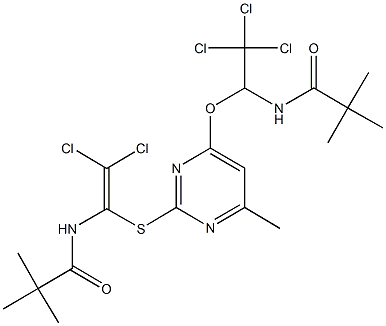 N-{2,2-dichloro-1-[(4-methyl-6-{2,2,2-trichloro-1-[(2,2-dimethylpropanoyl)amino]ethoxy}-2-pyrimidinyl)sulfanyl]vinyl}-2,2-dimethylpropanamide Struktur