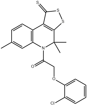 5-[(2-chlorophenoxy)acetyl]-4,4,7-trimethyl-4,5-dihydro-1H-[1,2]dithiolo[3,4-c]quinoline-1-thione Struktur